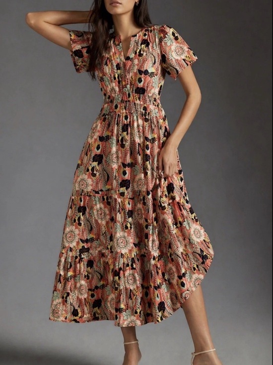 Anthropologie Dresses & Skirts - Anthropologie Maeve Floral Tiered Prairie Midi Dress 100% Cotton Boho XS P